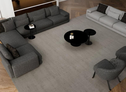 Sofá de canto elegante com duas poltronas que combina design e conforto