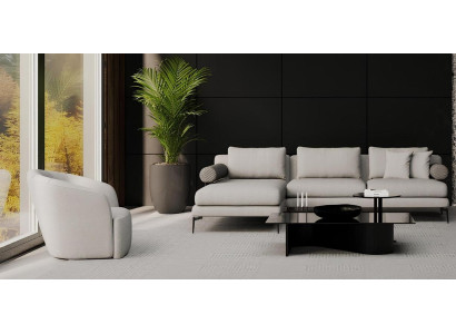 Sofá de canto com cadeira, onde o conforto está presente