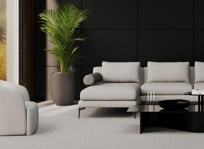 Sofá de canto com cadeira, onde o conforto está presente