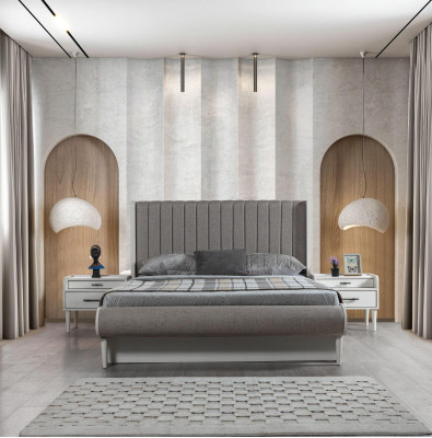 Conjunto de móveis elegante de 3 peças com cama + 2 mesas de cabeceira