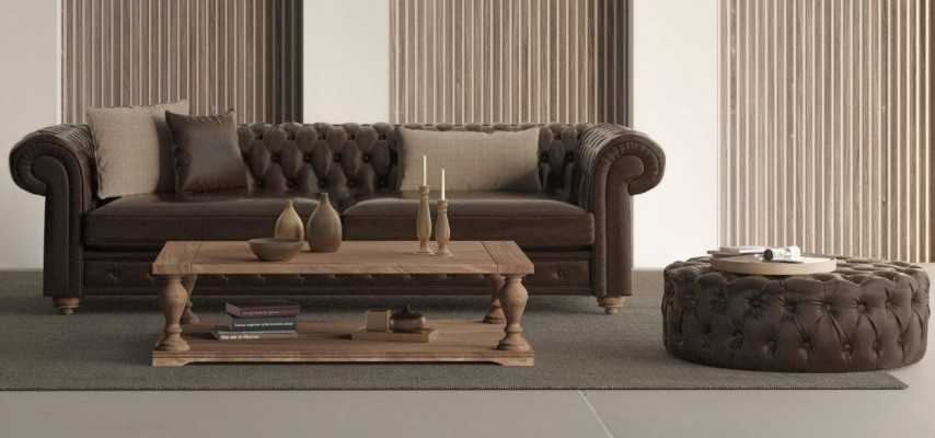 Banco e puff para a sala de estar, que combina estilo e conforto