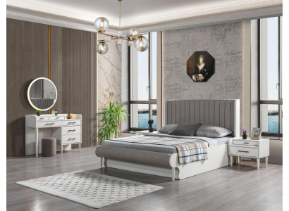 Conjunto de quarto moderno de 5 peças. Cama, mesas de cabeceira, armário