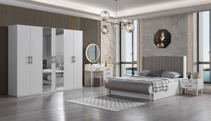 Conjunto de móveis de quarto Koko 6 peças cama moderna armário mesas de cabeceira