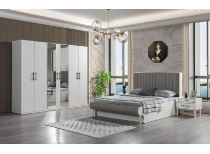 Conjunto de quarto moderno de 4 peças com cama, armário e mesas de cabeceira