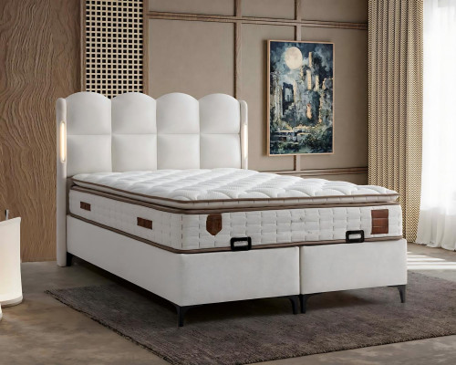 Cama branca elegante com colchão moderno