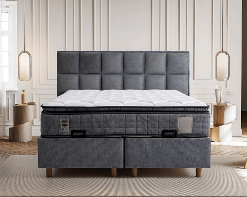 Conjunto de cama cinza moderno com colchão