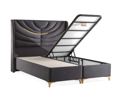 Cama elegante cinza com colchão de tecido e madeira