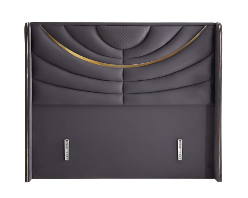 Cama elegante cinza com colchão de tecido e madeira