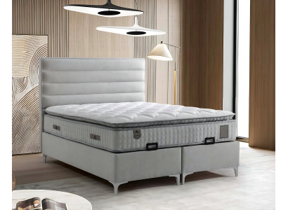 Cama de tecido cinza moderna com colchão elegante