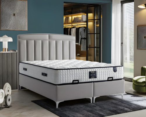 Conjunto de cama cinza moderno com colchão