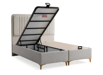 Camas elegantes de tecido e madeira