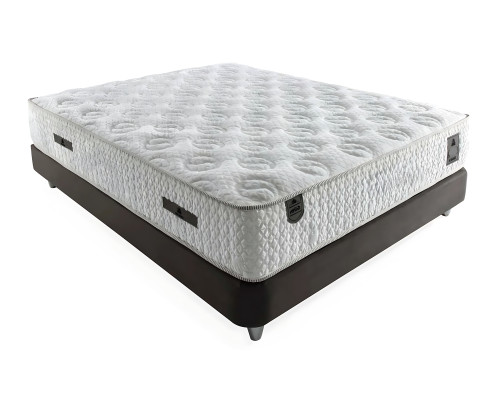 Cama cinza moderna com colchão de tecido e madeira