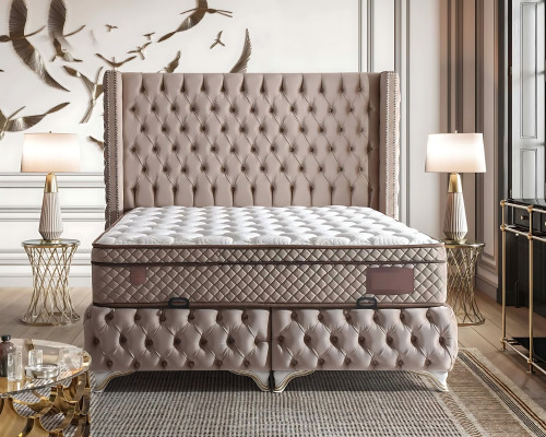 Cama elegante com tecido marrom