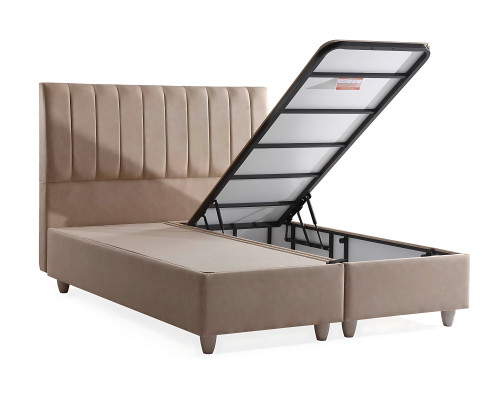 Cama de tecido bege com colchão elegante