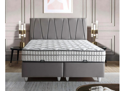 Cama elegante cinza com colchão em estilo moderno