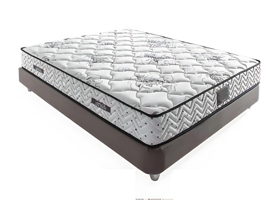 Cama de tecido cinza com colchão moderno