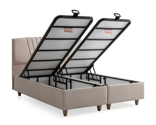 Cama elegante de tecido e madeira