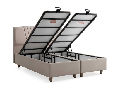 Cama elegante de tecido e madeira