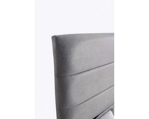 Cama elegante de tecido e madeira com colchão