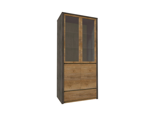 Cozinha com portas de vidro e prateleiras