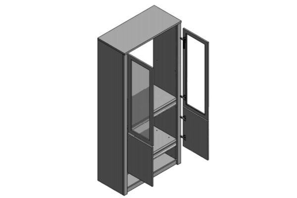 Cozinha com portas de vidro e prateleiras