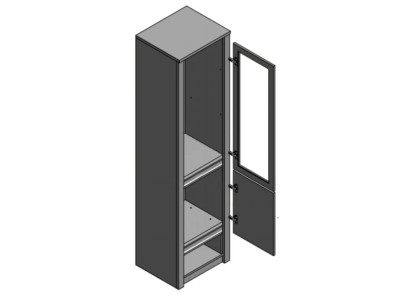 Vitrine com gaveta e prateleiras de vidro
