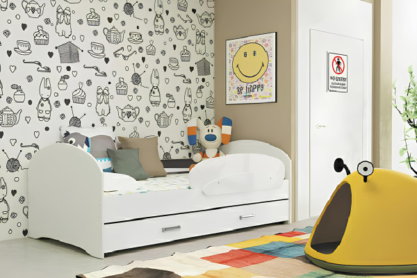 Cama para jovens, cama de madeira maciça com gaveta, cama Luki TS