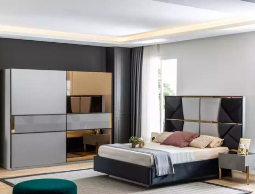 Kleiderschrank Schrank Schlafzimmer Grau Holz Modern Design Garderobenschrank