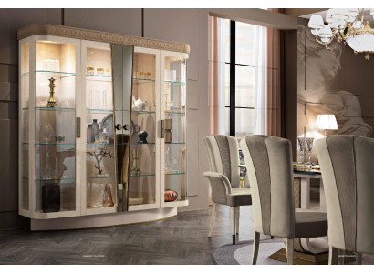 Vitrine Luxus Schaufenster Vitrinen Glas Schrank Modern Beige Regal Anrichte Neu
