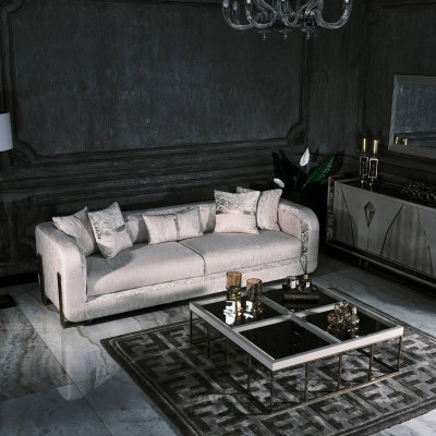 Dreisitzer Sofa 3 Sitz Couchtisch Grau Polstersofa Stoffsofa Set 2tlg