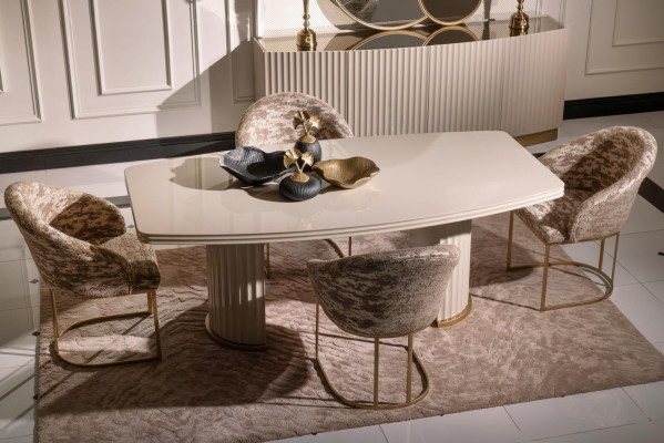 Essgruppe Essecke Esstisch Stühle Set 7tlg Esszimmer Beige Holz Design