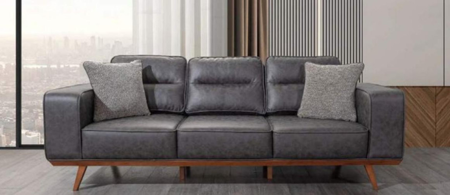 Moderner Grauer 3-Sitzer Polstermöbel Luxus Ledersofas Wohnzimmer Möbel