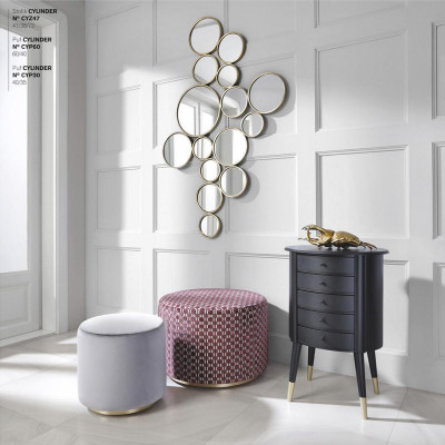 Gruppe Hocker Sitzhocker Sitzbank Pouf Samthocker Stoff Rund Holz Set 2tlg