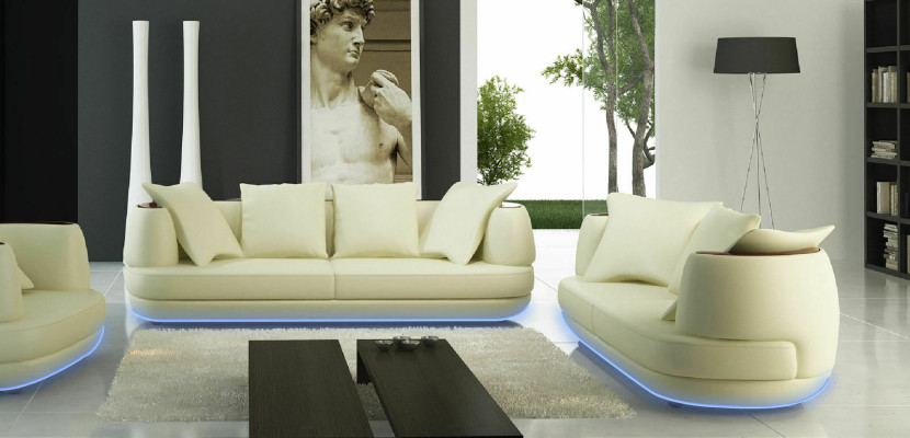 Sofagarnitur Design Couch 3+2 Set Polster Leder Sofa Wohnzimmer Garnituren