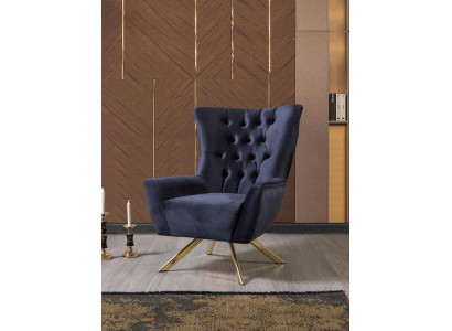 Luxuriöser blauer Chesterfield-Sessel mit Samtpolsterung für das Wohnzimmer
