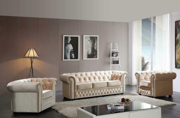 Chesterfield Ledersofa Sofa Couch Polster Sitz Set Polster Garnitur 3+2 Sitzer