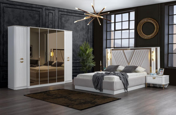 Schlafzimmer Set Bett 2x Nachttisch 4tlg Design Modern Luxus Komplettes