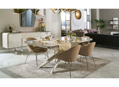 Essgruppe Esszimmermöbel Holz Esstisch Essecke Beige Esszimmer 9tlg