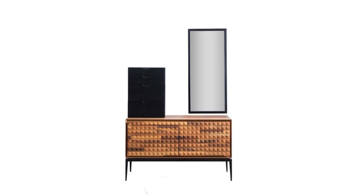 Schlafzimmer Kommode mit Spiegel Braun Holz Anbauschrank Kommoden Set