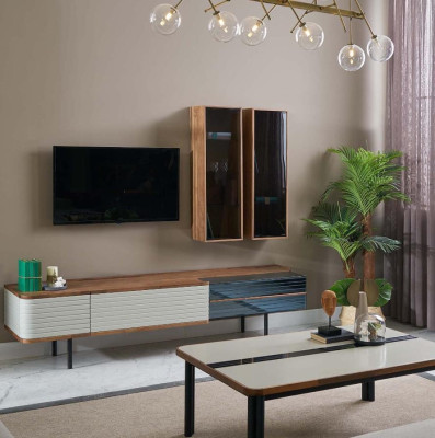 Wohnwand TV Ständer RTV Lowboard Sideboard Braun Holz Schrank Modern