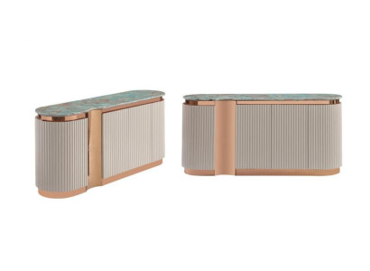 Stilvolle Sideboard Kommode Anrichte Spiegel Holz Esszimmer Schränke Set beige