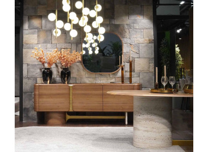 Sideboard Kommode Garnitur Anrichte Spiegel Holz Braun Möbel Design Set