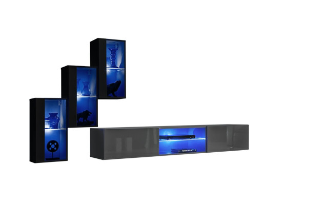 Set 4tlg Wohnwand 210 cm Einrichtung Einrichtung Modern Wandschrank Neu