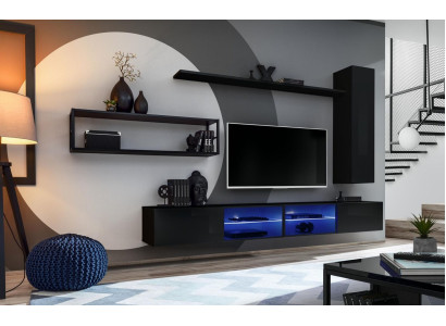 Wohnwand Schwarz Wohnzimmermöbel Wandschrank Wand Regale Luxus Set Neu