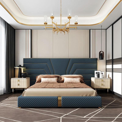 Designer Bett Betten Polsterbett Metall Gold 180x200 Ehebett Doppelbett