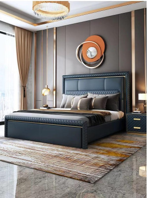 Schlafzimmer Set Bett 2x Nachttisch 3 tlg Design Modern Luxus Blau Gold