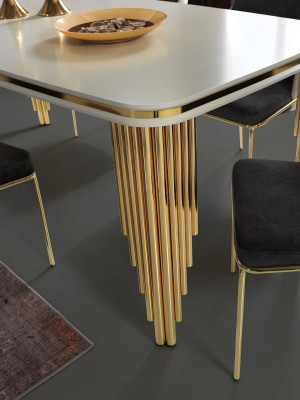Luxus Esszimmer Garnitur Essgruppe Esstisch Stühle Set 6tlg Gold Weiß