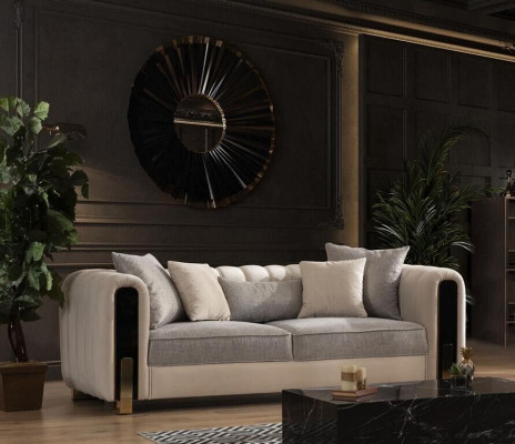 Weißer Dreisitzer Luxus Couch Modernes Edelstahl Design Wohnzimmermöbel