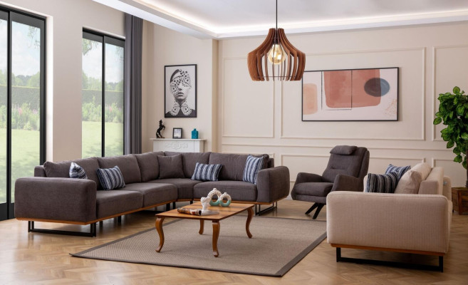 Designer Wohnzimmer Set Wohnlandschaft Ecksofa L-Form 3 Sofa Sessel 3tlg