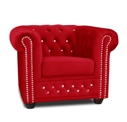 Sessel Design Polster Modern Textil Stoff Rot Fernseh 1 Sitzer Chesterfield Neu